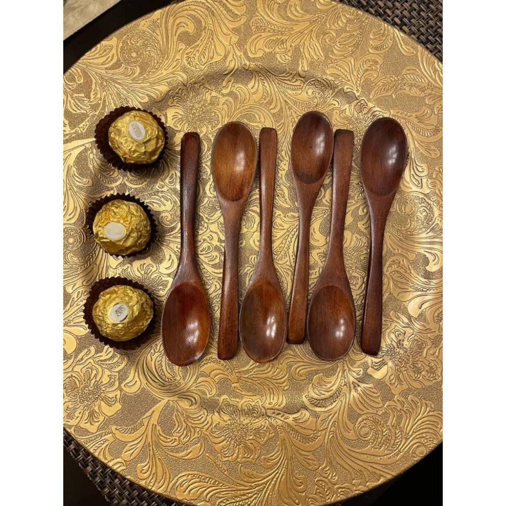 12PCS 5 inches Mini Wooden Salt Spoons Tasting Spoon Wooden Soup Spoon